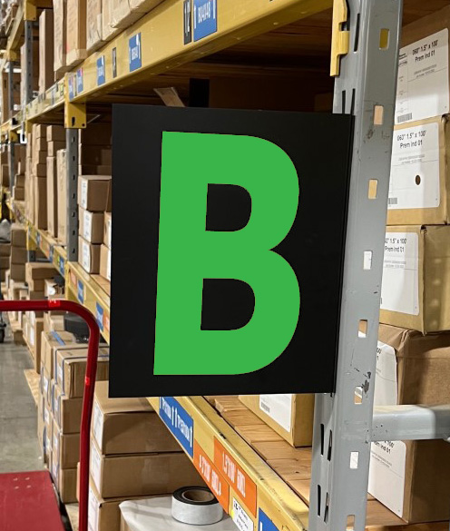 colored warehouse aisle sign with magnetic foot, color lettering