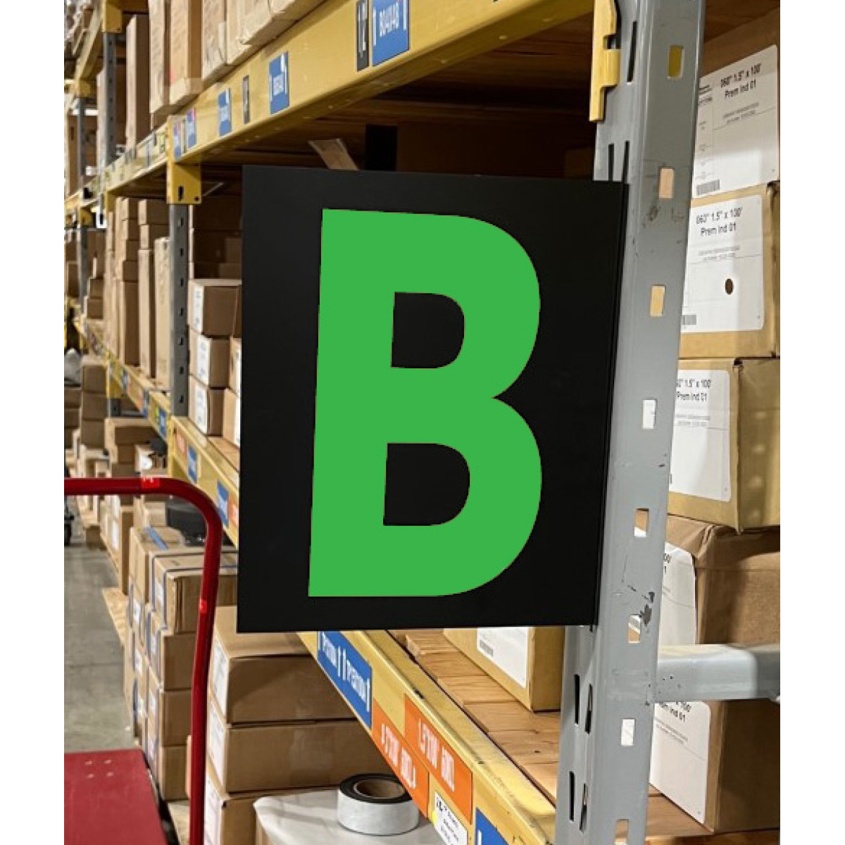 colored warehouse aisle sign with magnetic foot, color lettering