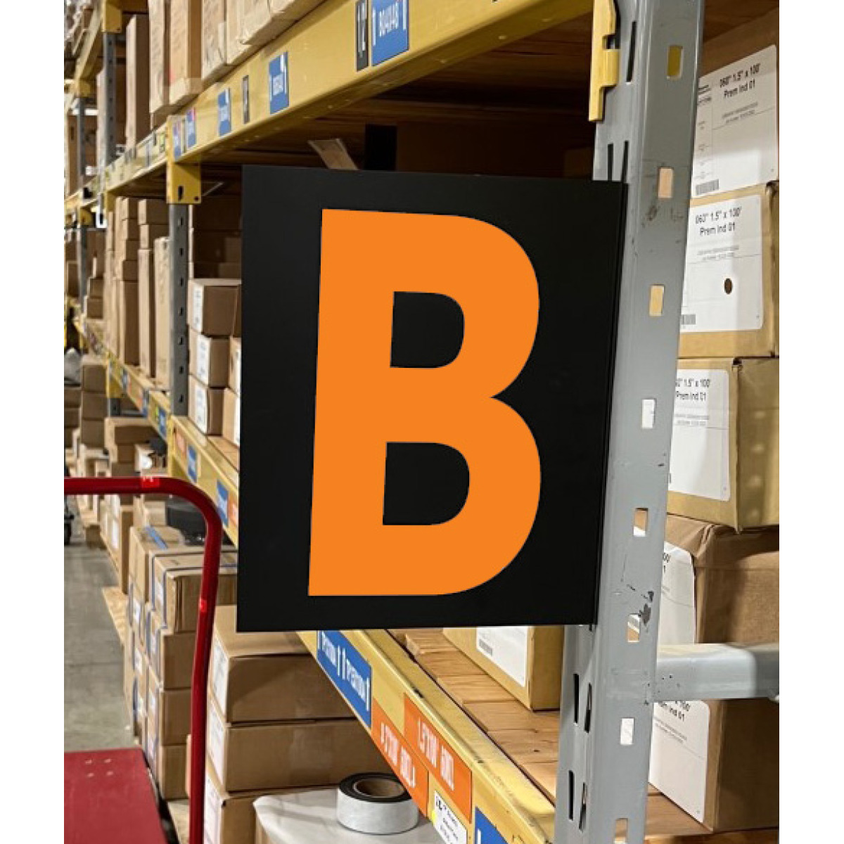 colored warehouse aisle sign with magnetic foot, color lettering