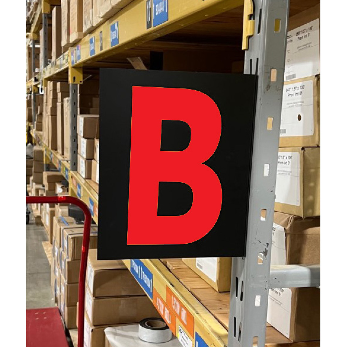 colored warehouse aisle sign with magnetic foot, color lettering