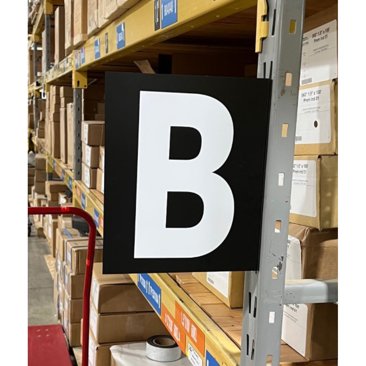 colored warehouse aisle sign with magnetic foot, color lettering