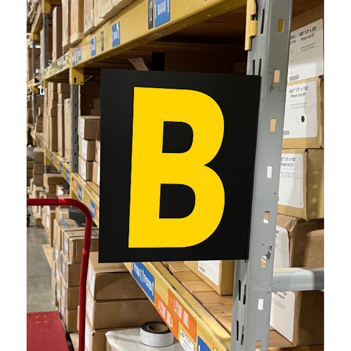 colored warehouse aisle sign with magnetic foot, color lettering