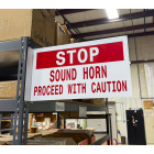 warehouse aisle sign with magnetic foot, warning message