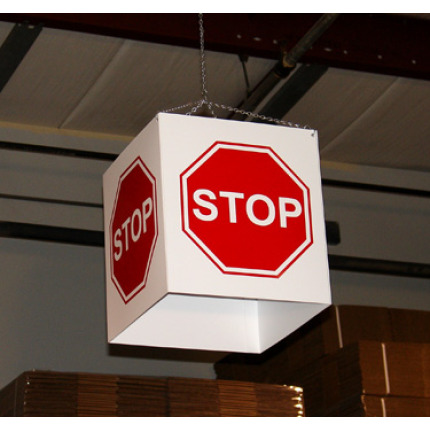 Cube traffic hanging warehouse sign