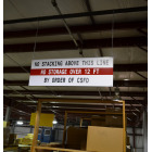 Hanging warehouse sign with custom graphics