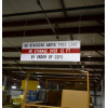 Hanging warehouse sign with custom graphics