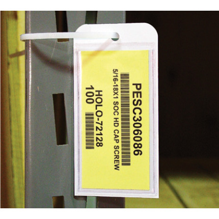 Warehouse label tags with a clear, protective card holder Warehouse label tags with a clear, protective card holder