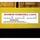 Pallet rack capacity labels to indicate permissible weights on warehouse racks