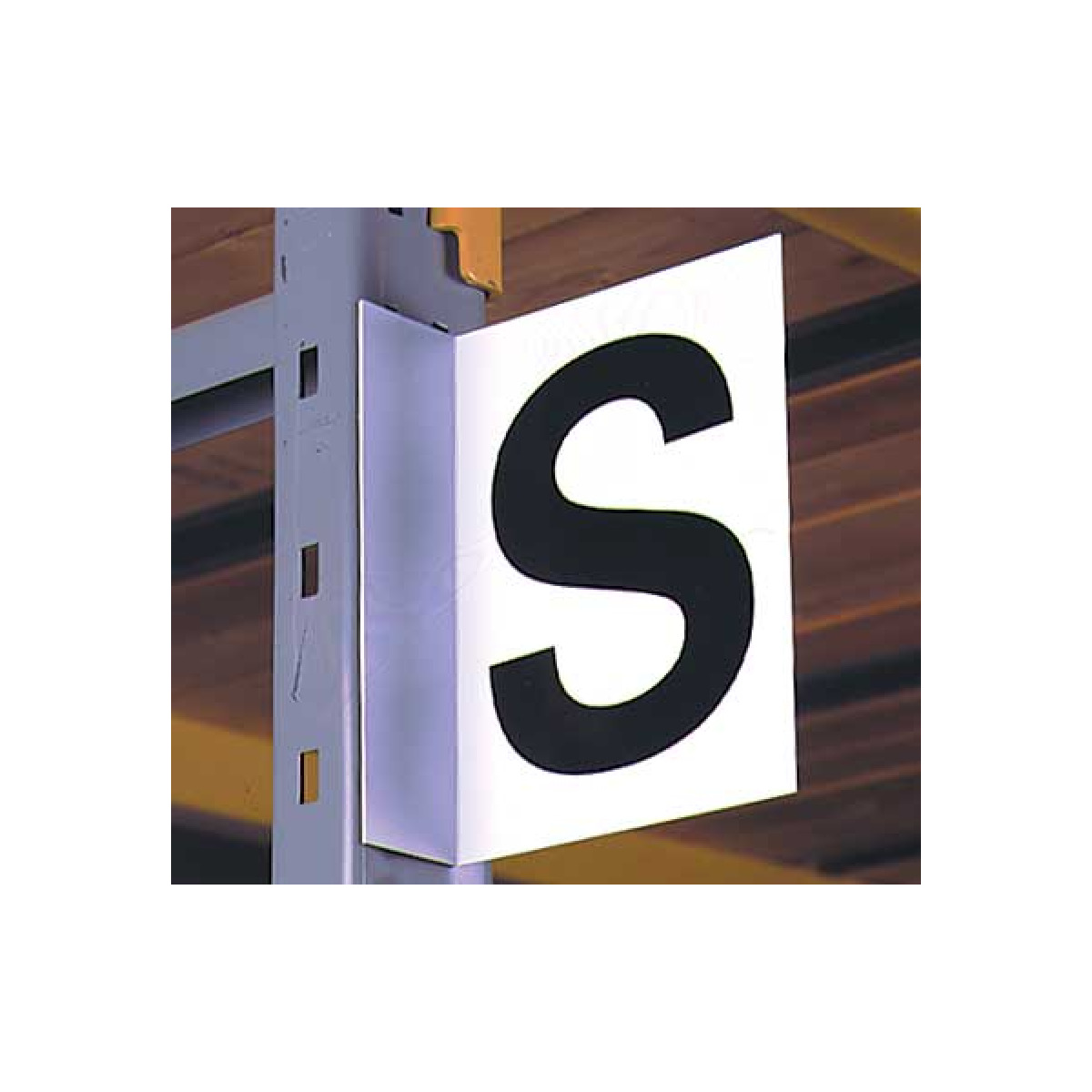 pre-lettered warehouse aisle sign with magnetic foot, black letter on white pre-lettered warehouse aisle sign with magnetic foot, black letter on white