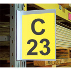 Magnetic warehouse aisle pouch sign on rack upright