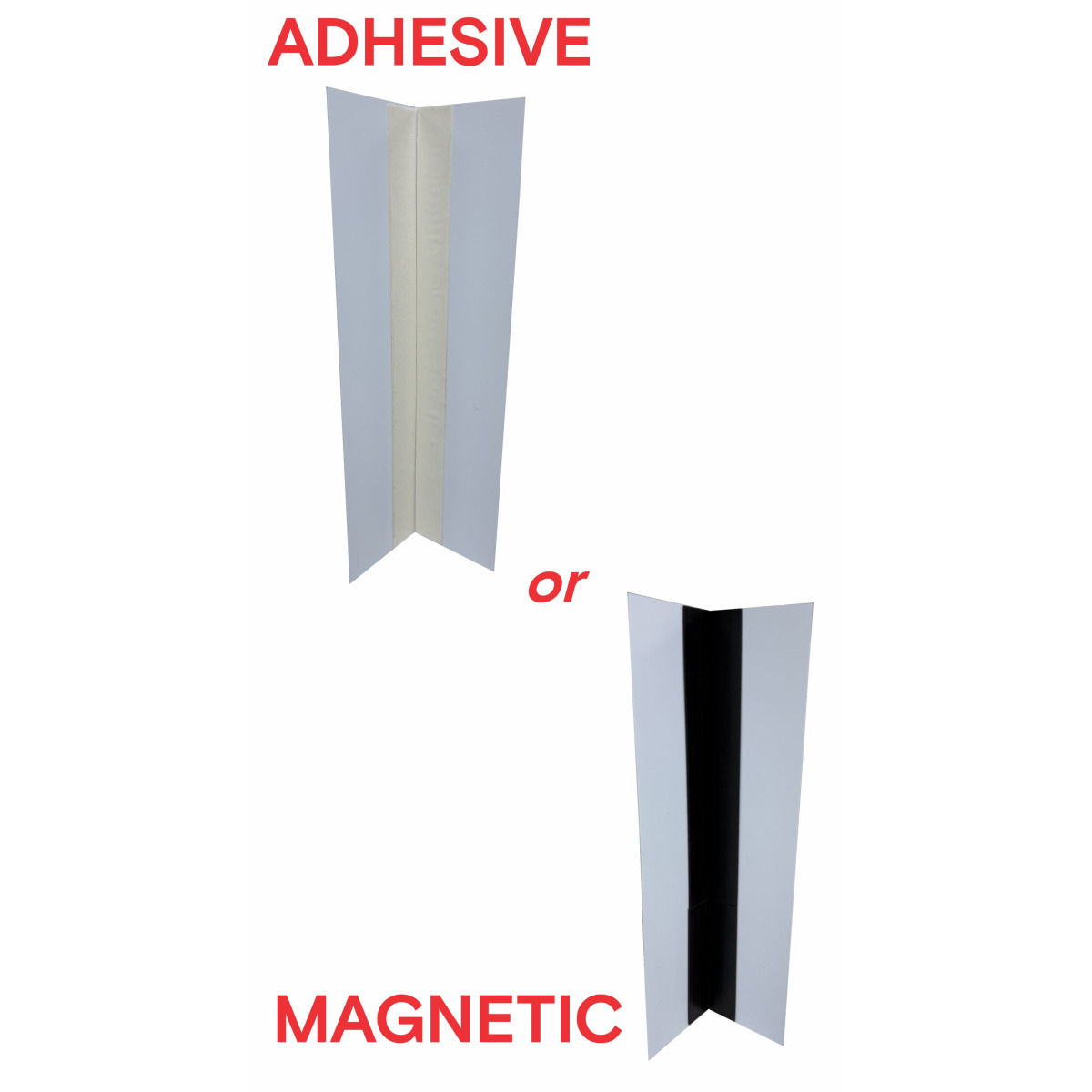 Corner rack sign adhesive or magnetic