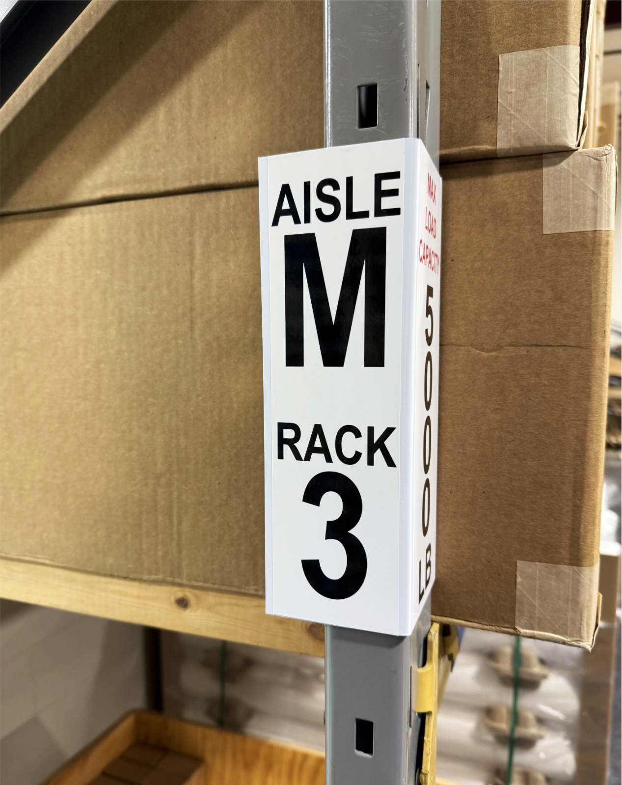 Corner rack sign with labels