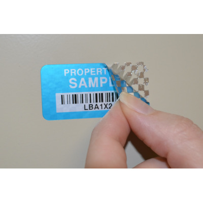 Property ID label with tamper evident pattern