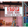 warehouse aisle sign with magnetic foot, warning message 