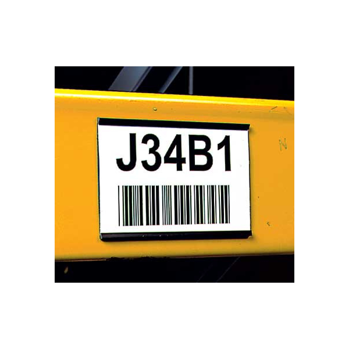 Magnetic rubber card holder with 3x5 bar code label on warehouse rack Magnetic rubber card holder with 3x5 bar code label on warehouse rack