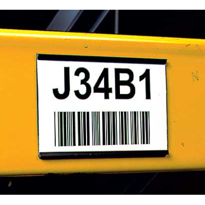 Magnetic rubber card holder with 3x5 bar code label on warehouse rack 