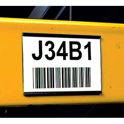 Magnetic rubber card holder with 3x5 bar code label on warehouse rack  Magnetic rubber card holder with 3x5 bar code label on warehouse rack