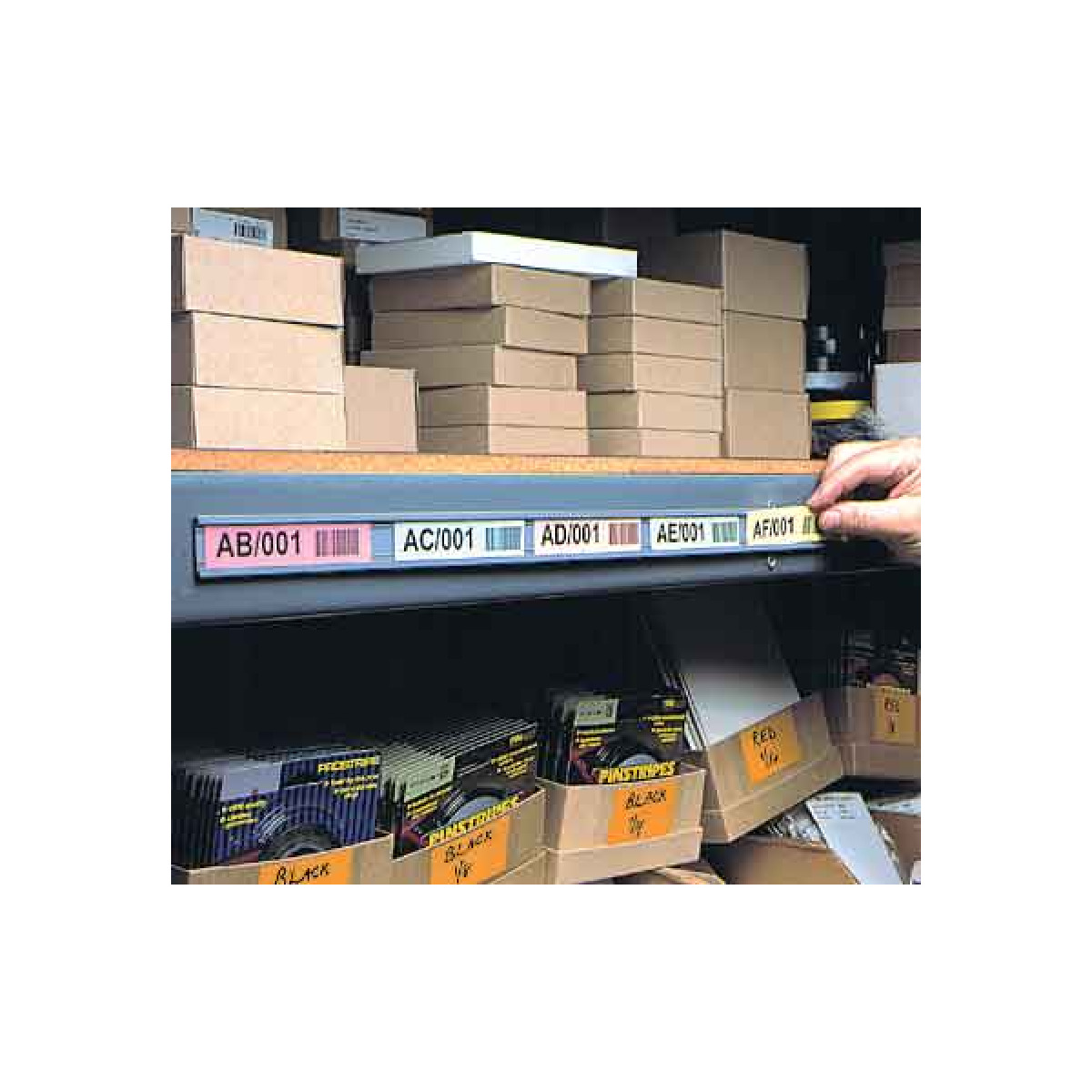 Shelf wide plastic card holder with adhesive backing Shelf wide plastic card holder with adhesive backing