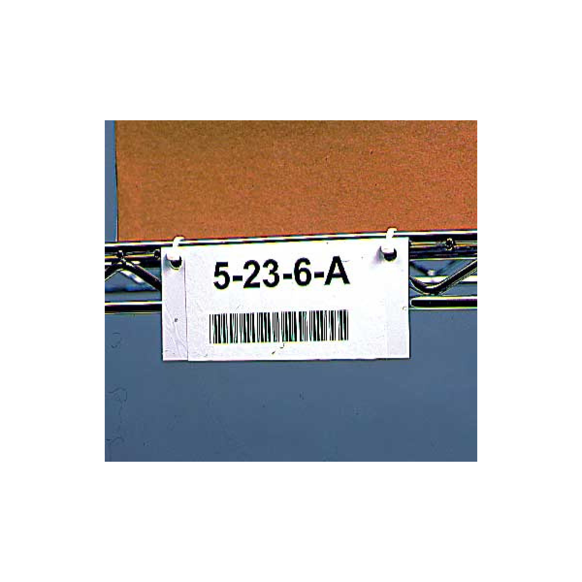 Custom printed bar code label on rack Custom printed bar code label on rack
