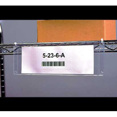 Grommet-style holder on wire rack for warehouse