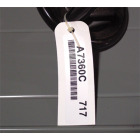 Warehouse label mount tag with a bar code label