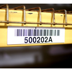 Custom printed, magnetic barcode label on rack 