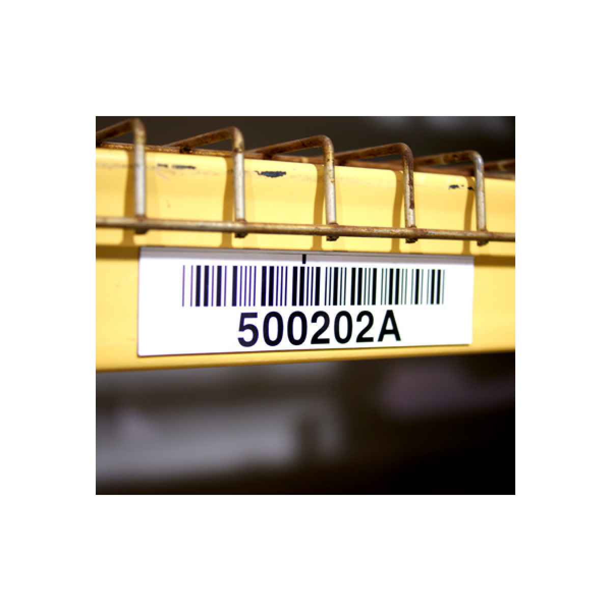 Custom printed, magnetic barcode label on rack 