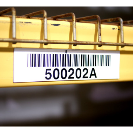 Custom printed, magnetic barcode label on rack  Custom printed, magnetic barcode label on rack