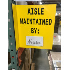 yellow warehouse aisle sign with pouch